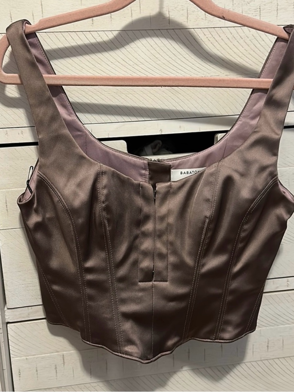 Babaton Mauve-Brown Satin Corset Crop Top